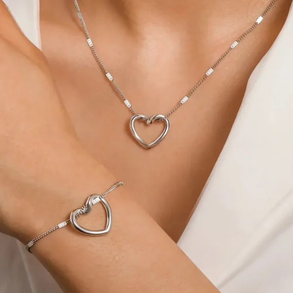 Set Collana e Bracciale con Pendente a Cuore silver